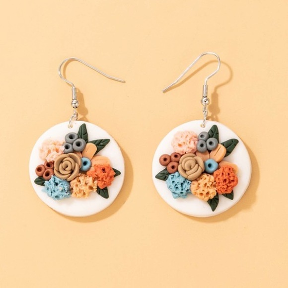 poshwithbon Jewelry - Boho Round Ceramic Colorful Flower Drop Ea…